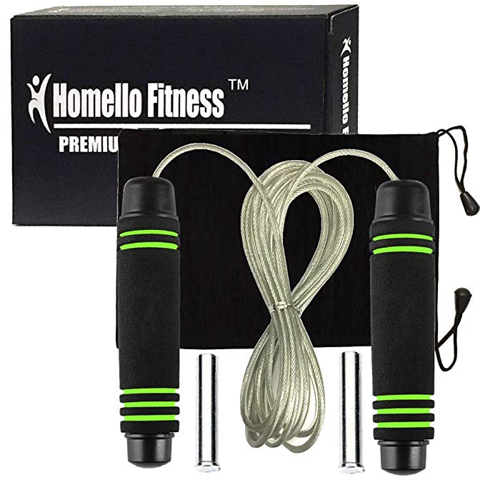 Homello Weighted Jump Rope by (1LB) with Memory Foam Handles and Steel Cable - for Fitness, Crossfit, Boxing and MMA