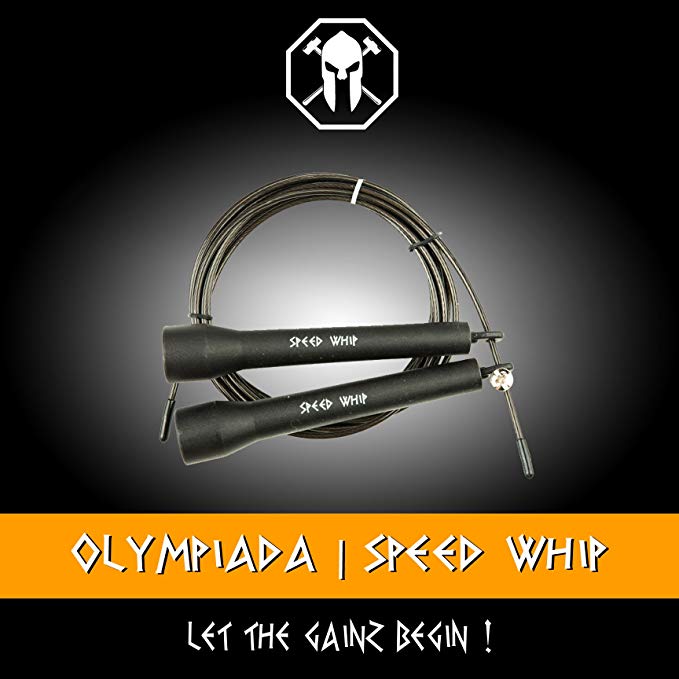 OlympiadaGear.com Jump Rope Speed Whip - Fast Speed Cable with Bearings - Perfect for Crossfit, Workouts, Exercise, Fitness, and Cardio - Master Double Unders - Free Carrying Bag - Bonus eBook