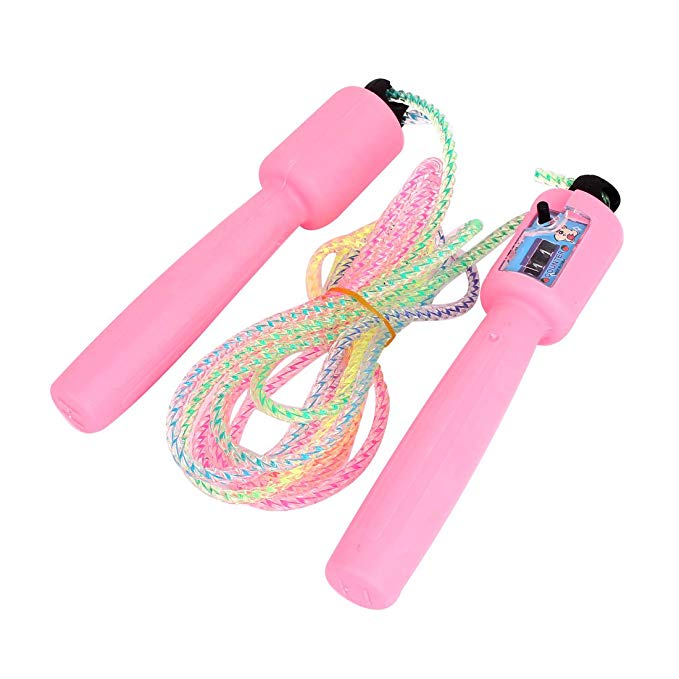 uxcell 8Ft Anti-Slip Handle Gym Fitness Exercise Speed Jump Rope w Counter Pink
