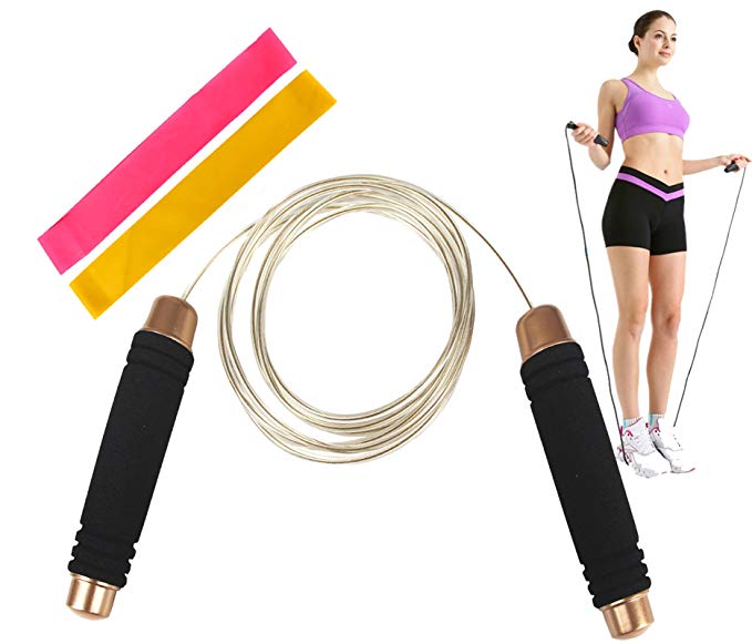 Cable Jump Rope Fitness Excercise Speed Weighted for Women Men Workout Crossfit Jumprope for Boxing,Double Unders,MMA, Outdoor,with Resistant Bands